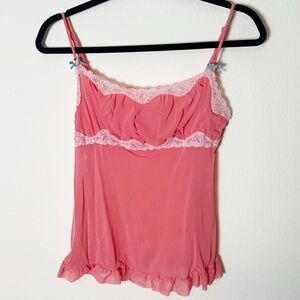 Victorias Secret Vintage Y2K Cami Top Pink Coral Double Layered Mesh Medium
